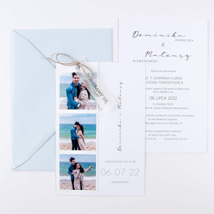 Zaproszenia Ślubne ze zdjęciem Pary Młodej minimalistyczny nadruk - Simple Photo