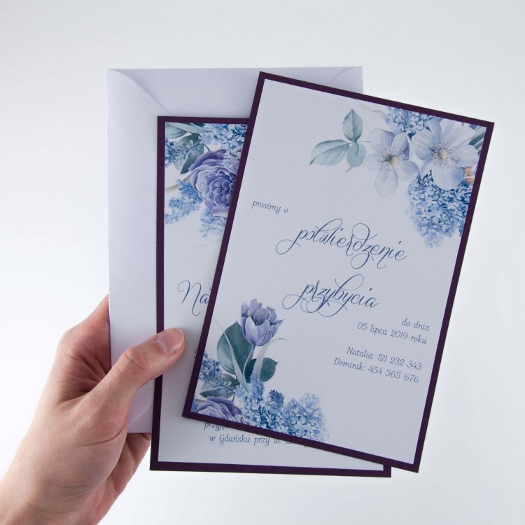 Kwiatowe zaproszenia ślubne Reflection Purple - PRÓBKA