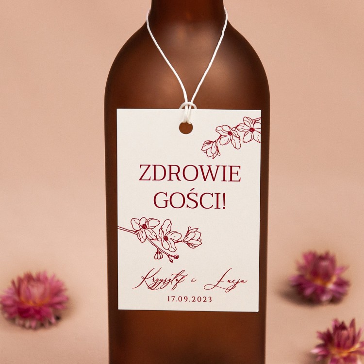 Zawieszki na alkohol z motywem bordowych kwiatów orchidei - Orchid Ecru